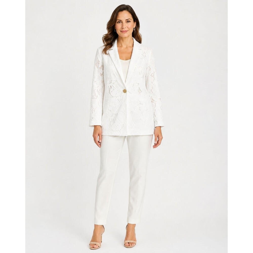 Chico’s White Floral Lace Blazer Jacket One Button Size 2 US 12